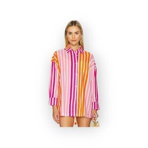 Beach Riot Alexa Top Sunset Stripes Multicolor Pink Orange Swimwear Cover UP